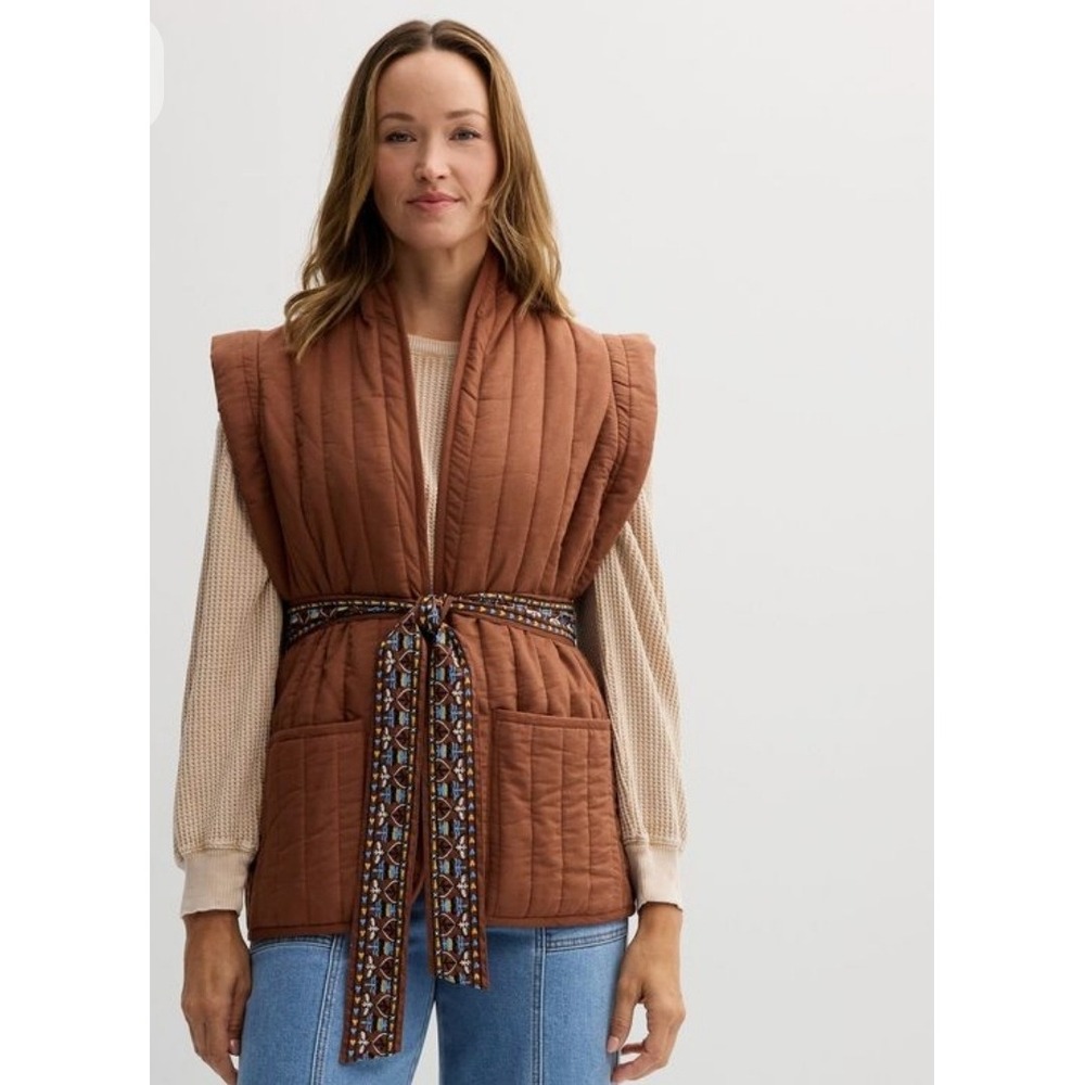 Farmers Market Walnut Brown Quilted Vest Boho Western Folk Cotton Oversized M